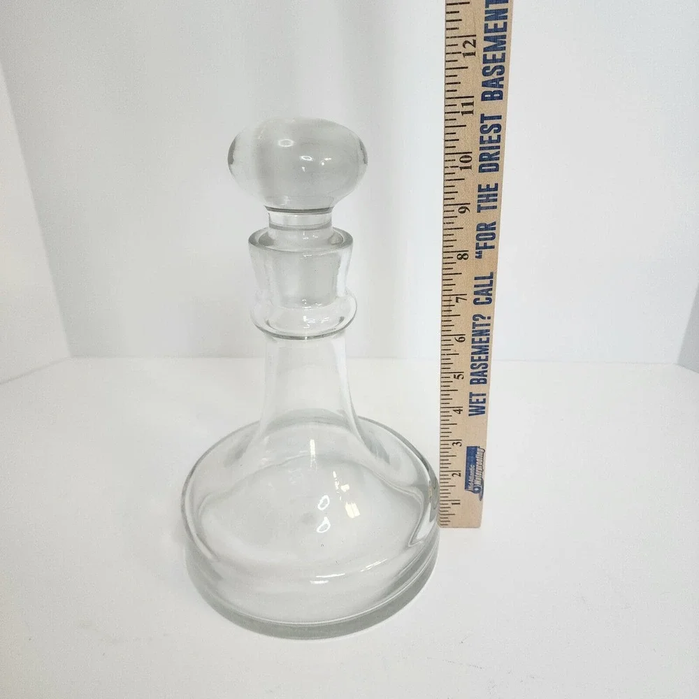 Handcrafted Danish‎ Design Glass Decanter Clear Round Stopper Romania 10.5in